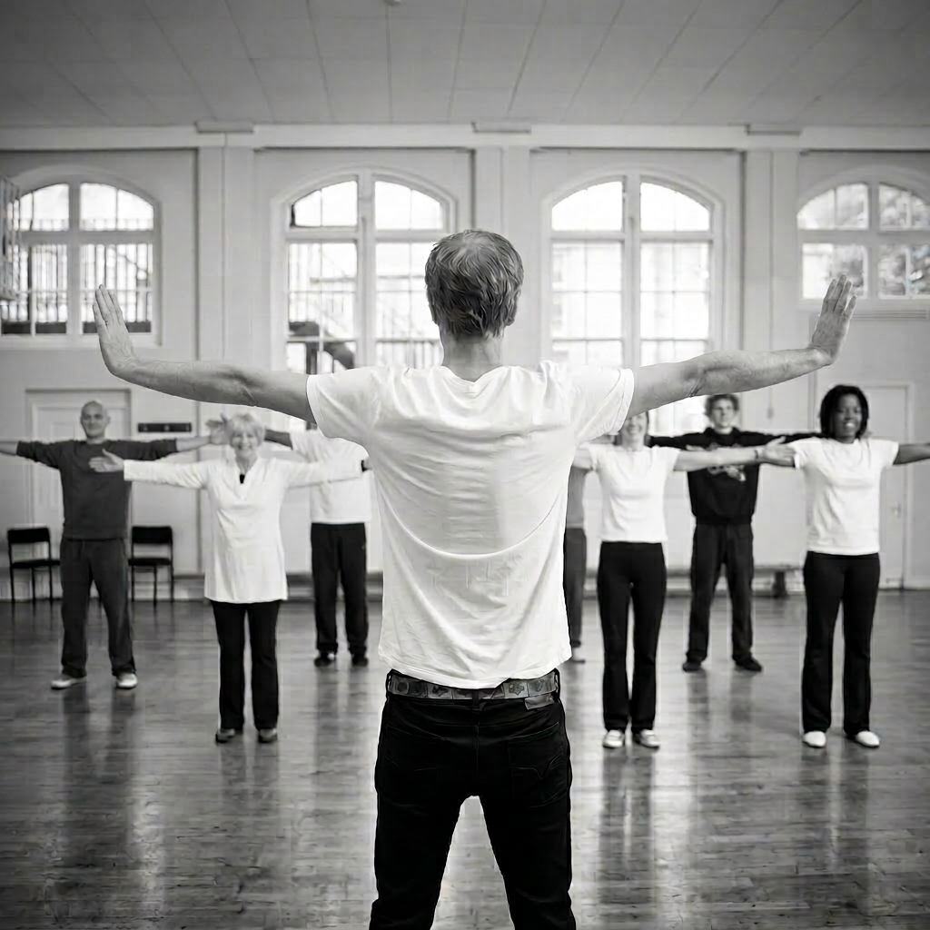 Bruce Turner teaching a Qi Gong class (Taijiwuxigong), in Bristol, UK